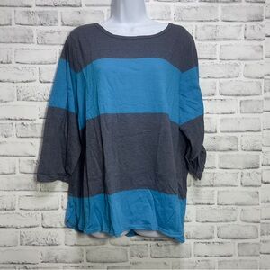 Derek Heart Plus Size Blouse Roll Tab Stripe 3X